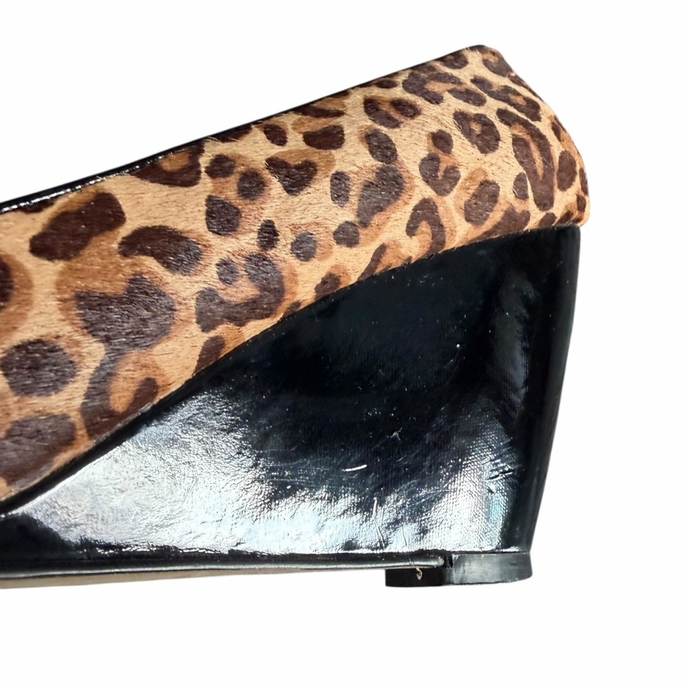 Cole Haan Leopard Print Calf Hair Black Patent Wedge Heels Size 8 - Picture 14 of 16